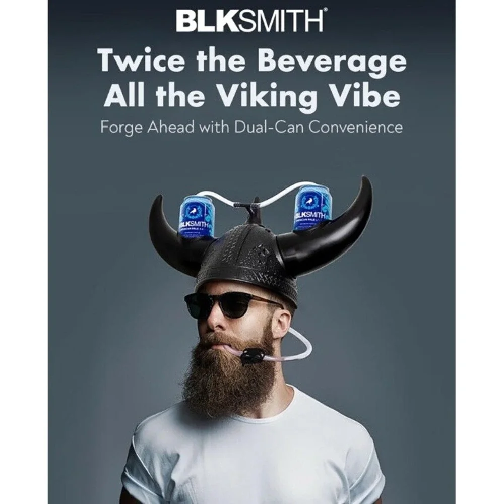 BLKSMITH Viking Beer Drinking Helmet Black Holds 2 12 Oz Cans - Picture 3 of 5
